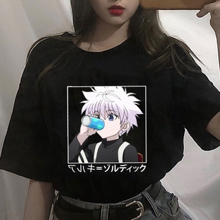 Las señoras t-shirt tops kawaii hunter x hunter t-shirt killua zoldyck camiseta slim anime manga camiseta impresa mujeres
