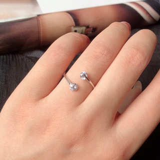Anillo de plata 925 con doble diamante, anillo de tamaño ajustable, anillo de estilo coreano simple, anillo femenino de moda