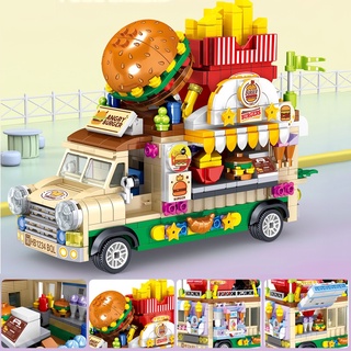 bloques de construcción de partículas pequeñas, carrito de crema de hielo, carrito de postre, carrito de sushi, juguetes educativos para niños, muebles decorativos
