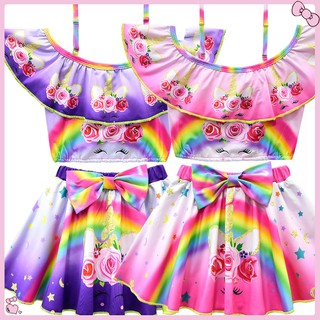 2pcs bebé niñas princesa traje de baño arco iris unicornio niños deportes acuáticos trajes de baño ropa de playa (1)