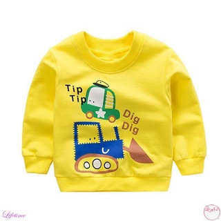 Niños niñas otoño primavera de dibujos animados coche impreso camiseta niños bebé manga larga Casual sudadera Tops