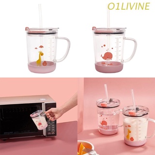 O1LI 350ml Milk Cup with Cover Handle Straw Kids Infants Drinkware Sippy Water Bottle