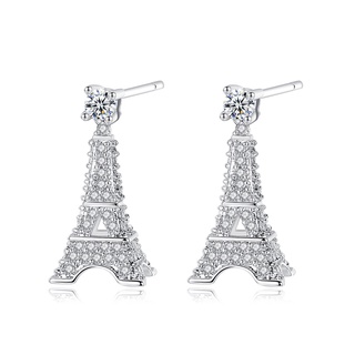 Pendientes tridimensionales de torre Eiffel micro incrustaciones de circonita personalizada simples pendientes Amazon joyería creativa