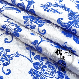 Tela de brocado tela de brocado Han ropa china muñeca ropa ropa Cheongsam tela/Brocado-Cola de Fénix de porcelana azul y blanco