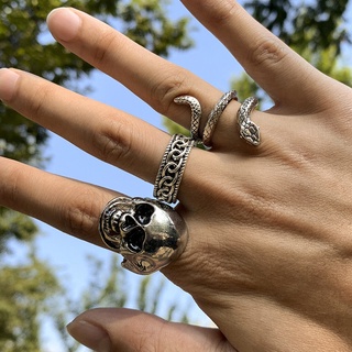 3 unids/Set Vintage Punk calavera serpiente anillos conjunto de moda gótico geométrico anillos para hombres mujeres fiesta accesorios de joyería