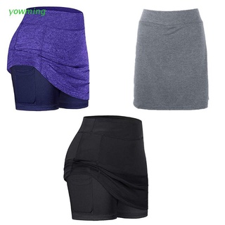 yowming mujeres 2 en 1 faldas de tenis activas interior de malla pantalones cortos Leggings con bolsillo costura elástica deportes Fitness Golf Skorts