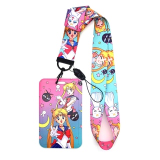 Sailor Moon Tarjeta Casos Cordón Clave Cosplay Insignia Tarjetas De Identificación Titulares Correas De Cuello Llaveros (1)