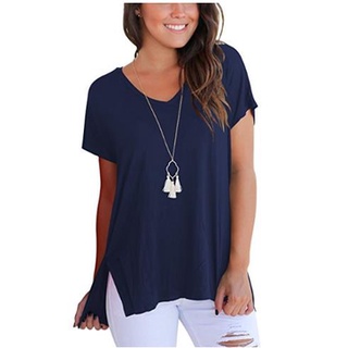 Playera/camiseta De moda para mujer/Camiseta De color sólido con cuello en V
