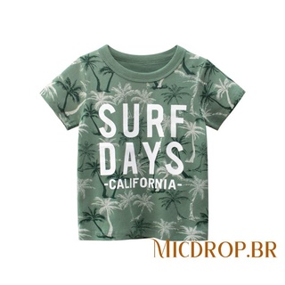 MICDROP-Kids T-Shirt, Boys Letters Coconut Tree Print Round Collar Short Sleeve