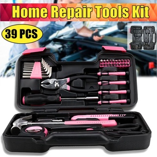 nuevo 39pcs rosa conjunto de herramientas de reparación del hogar kit de herramientas de reparación caja mecánica mujeres señoras