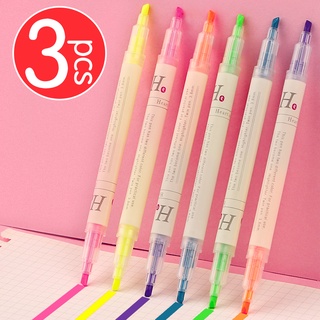 Licao 3pcs Double-headed Two-color Highlighter, Color Marker Pen School Student Stationery