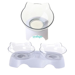 YGO Pet Feeding Bowl Spine Protect Single/15° Oblique Double Bowls for Cats Dogs Cute Cat Ears Shaped