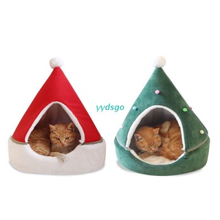 YGO Christmas Hat Removable Cute Cat Tent Cave Bed House Self-warming Comfortable Half Closed Warm Soft Winter Pet Litter Xmas Element Accessories
