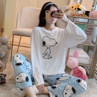 Caliente De Dibujos Animados De Las Mujeres Pijamas Conjunto De Manga Larga Camisa Pantalones Casual Coreano De La Moda Winnie the Pooh Snoopy Must-have Para Niñas Promoción (4)