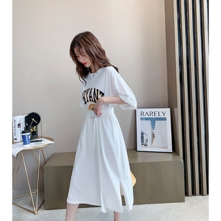 2020 nueva cintura delgada temperamento camiseta falda diosa ventilador Qingshu viento Hepburn estilo universitario estudiante falda larga verano