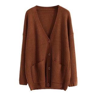 Women Open Front Long Sleeve Knit Sweater Lazy Loose Solid Color Coat