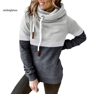 midnightsex_ Autumn Winter Women Hoodie Contrast Color Ribbing Cuff Sweatshirt Turtleneck for Daily Wear (1)