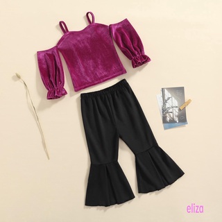 ✥BV❁Girl’s Fashion Solid Color Suspender Long Sleeve Tops and Trumpet Pants (5)