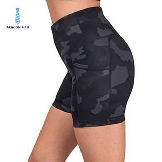 Pantalones cortos de ciclista de cintura alta para mujer con bolsillos laterales casuales para deportes de Fitness