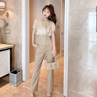 Traje de temperamento de negocios ropa de mujer a la moda con estilo ligeramente maduro Polo cuello superior pantalones traje de dos piezas de alta calidad4915 (4)