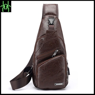 [en stock] carga USB bolsa de pecho de cuero Pu teléfono bolsa riñonera cinturón masculino Clip bolsa de almacenamiento de los hombres al aire libre bolsa de teléfono