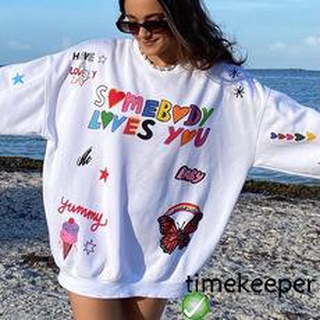 ♕-Women’s Casual Long Sleeve Sweater Colorful Letter Butterfly Printing