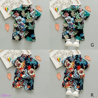 Summer Children Baby Boys Casual Short Sleeve Cartoon Print Shirt Tops+Shorts Outfits Set