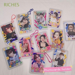 RICHES School Stationery Kpop Photocards Protector Horizontal Card Film Idol Photo Sleeves Card Film Protector Vertical Transparent With Chain Korea Kpop Photocards Card Holder Card Protector Photocards Storage Bag