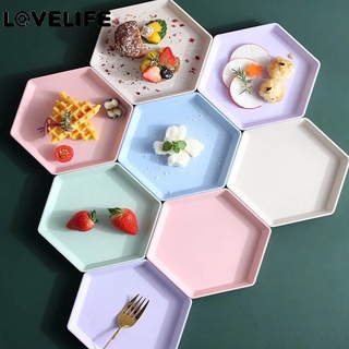 [15CM Candy Color Wheat Straw Hexagonal Dinner Plate] [Food Grade Safe Food Plates] [Dishwasher and Microwave Safe Hexagonal Dinner Plate] [Kitchen Tableware]