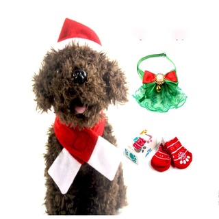 Navidad Mascota Sombrero Bufanda Traje Con Calcetines Para Mascotas Corbata De Pajarita Conjunto