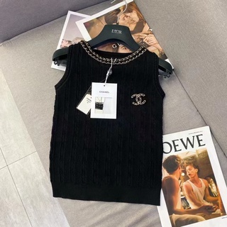 2021 Summer New Style Chanel Thin Knitted Ice Silk Vest Chain Round Neck High-quality Design Sense Slim Womens Sleeveless Thread Outside Inside Tops