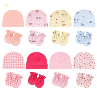 LOV Baby Guantes De Algodón Antiarañazos + Conjunto De Sombreros Protección Facial Para Recién Nacido Arañazos Kit De Gorro Caliente Para Bebés (1)