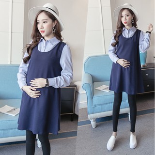 Mujer embarazada manga larga corea maternidad tops moda suelta blusa vestido