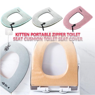 Cojín de asiento de inodoro lavable con anillo colgante de gato, funda de asiento de inodoro Universal, ovalado, cojín 2021