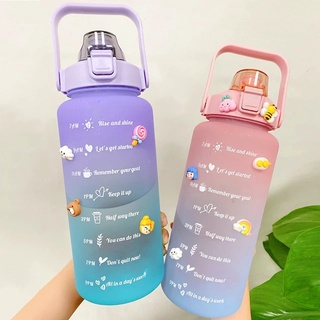 Botella de Agua Motivacional 2L Color Degradado y Stickers/ con Recordatorio de Escala de Tiempo