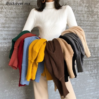 【well】 Women Knitted Sweater Long Sleeve Jumper Turtleneck Pullover Casual Top Knitting