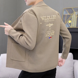 Suéter para hombre 2021 otoño nuevo cárdigan de punto para hombre cuello en V engrosamiento estilo coreano bordado suéte