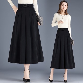 【inventario disponible】Falda negra de primavera y verano falda de una línea de cintura alta para mujer plisada