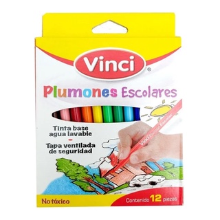 12 Plumones De Colores Escolares Brillantes Lavables Vinci