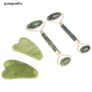 guaguafu - rodillo de masaje de jade natural y tabla de guasha, rascador de piedra, masajeador facial, set mx