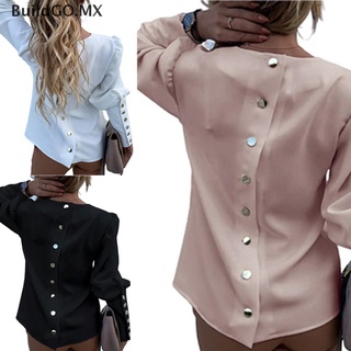 [buildgo] blusa casual para mujer manga larga botones traseros ol oficina casual blusa tops nuevo 2020 [mx]