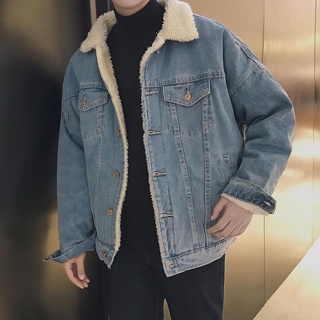 Chaqueta de mezclilla de lana de cordero de invierno de estilo coreano de moda todo-Juego de forro polar de algodón grueso acolchado chaqueta de hombre chaqueta de abrigo atractivo (1)