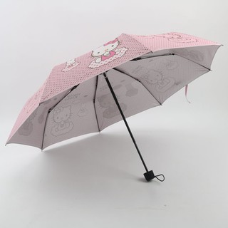 Hello kitty paraguas lindo patrón de dibujos animados paraguas de lluvia parasol anti-ultravioleta paraguas triple (8)