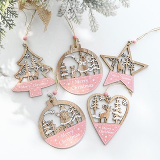 Hong Kong Heng navidad nuevos productos decoración rosa madera cinco puntas estrella colgante amor Santa Claus árbol de navidad colgante
