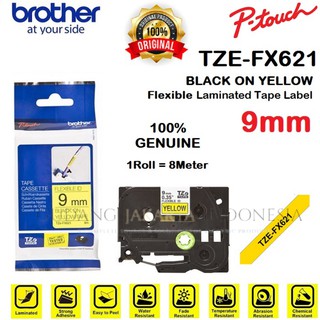 Brother TZe-FX621 - etiqueta P-Touch (9 mm), color negro sobre amarillo