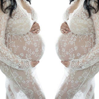 maternidad fotografía mujeres embarazadas encaje moda manga larga sexy vestido de noche