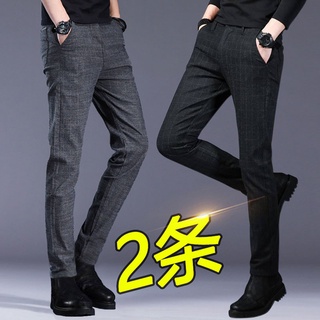Pantalones Casuales De Los Hombres Rectos Sueltos De Negocios Slim-Fit Cuadros De Moda Engrosado Plus V (1)