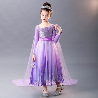 3-8 años niñas púrpura largo Elsa princesa vestido con capa niñas fiesta de cumpleaños esponjoso hilo vestidos ropa de niños