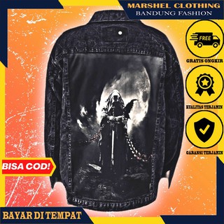 Negro Sanwash impresión Jeans Chamarra hombres cadena - Picture Jeans chaquetas
