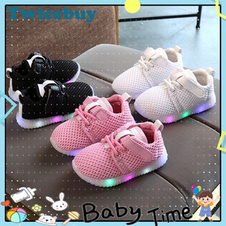 <twicebuy> niños niños niñas LED suave plantilla transpirable malla zapatos deportivos Prewalker zapatillas